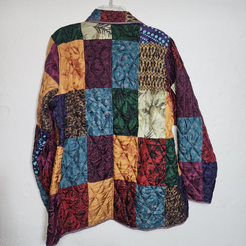 Blair Silk Quilted Jacket Medium Multicolor Patchwork Reversible Floral Boho - Picture 2 of 12